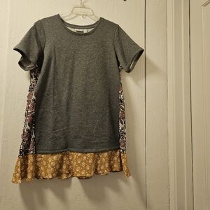 LOGO Lounge By Lori Goldstein Women's Charcoal Knit Tunic with Blue Floral Hem